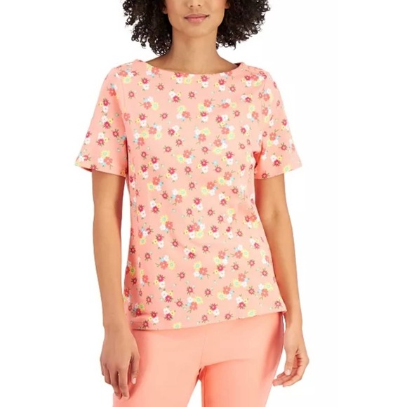 Charter Club Cotton Floral-Print T-Shirt Large - Picture 1 of 9